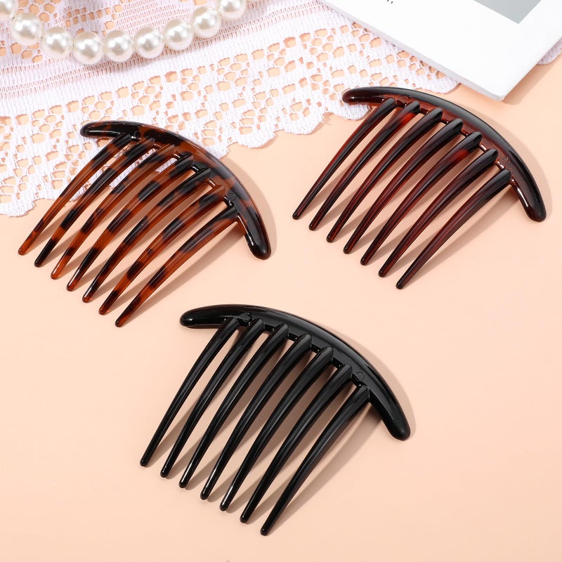 Ymapinc 7 Tooth French Hair Comb 3PCS Plastic Elegant French Hair Side Combs for Women Girls Tidying up Stray Buns Hairpin Clips Accessories Tortoiseshell Color with Leopard Print - Image 3